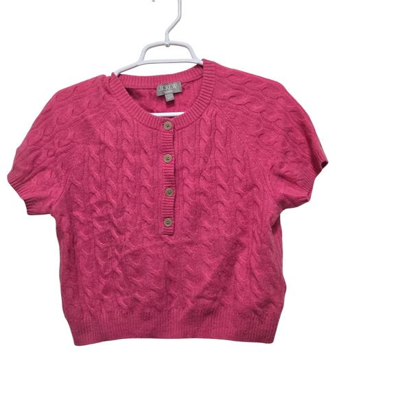 J.Crew Pink Cashmere Cable Knit Henley Short Sleeve Sweater Women’s Small - Picture 1 of 9
